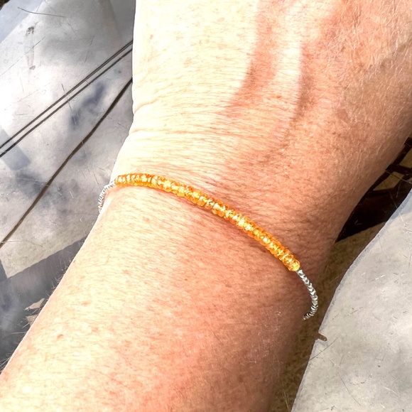 Natural Orange Sapphire Bracelet Sterling Silver and Pure Silver , 7.08" - 7.6" - Picture 7 of 9